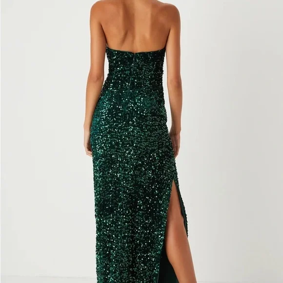 Lulu's Green Sequin Strapless Maxi Dress - Picture 2 of 3